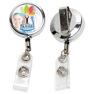 "Dublin Chrome" Full-Color Solid Metal Retractable Badge Reel & Badge Holder