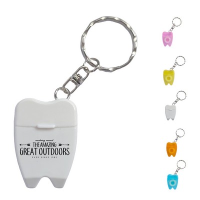 Mint Flavored Dental Floss Keychain with Tooth Shaped Container