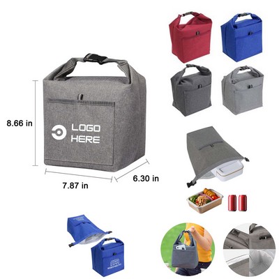 Heathered Polyester Insulated Lunch Tote With Roll-Top Closure